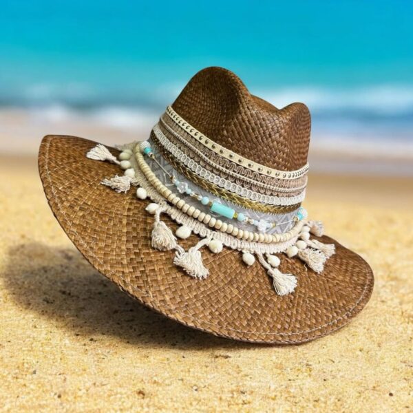 decorated hat, hats decorated in Colombia, personalized hats made from iraca palm, handmade hats with embroidery, test1234, Gypsy Indiana Hat