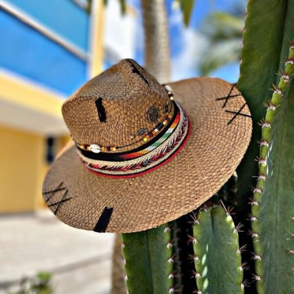 decorated hat, hats decorated in Colombia, personalized hats made from iraca palm, handmade hats with embroidery, test1234, Handmade Indiana Hat For Men