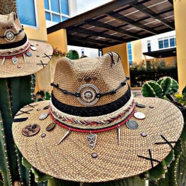 decorated hat, hats decorated in Colombia, personalized hats made from iraca palm, handmade hats with embroidery, test1234, Handmade Indiana Hat For Men
