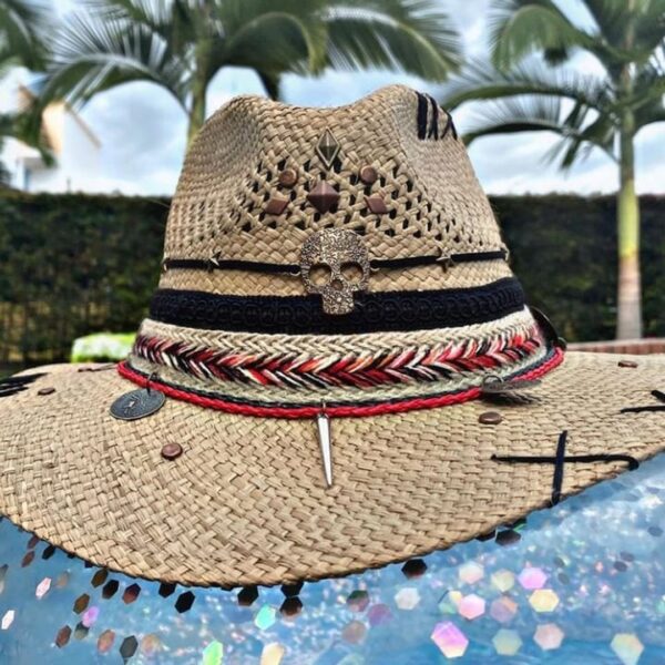 decorated hat, hats decorated in Colombia, personalized hats made from iraca palm, handmade hats with embroidery, test1234, Handmade Indiana Hat For Men