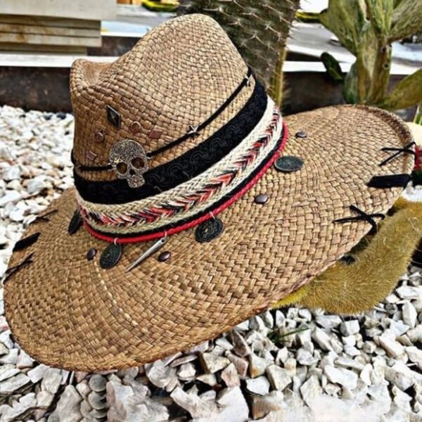 decorated hat, hats decorated in Colombia, personalized hats made from iraca palm, handmade hats with embroidery, test1234, Handmade Indiana Hat For Men