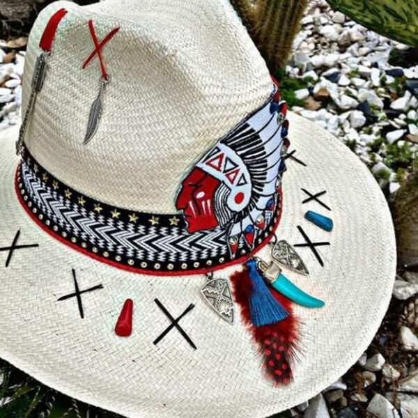 decorated hat, hats decorated in Colombia, personalized hats made from iraca palm, handmade hats with embroidery, test1234, Handmade Indiana Hat For Men