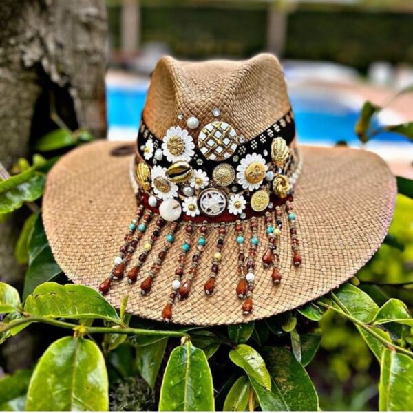 decorated hat, hats decorated in Colombia, personalized hats made from iraca palm, handmade hats with embroidery, test1234, Indiana Flower Hat