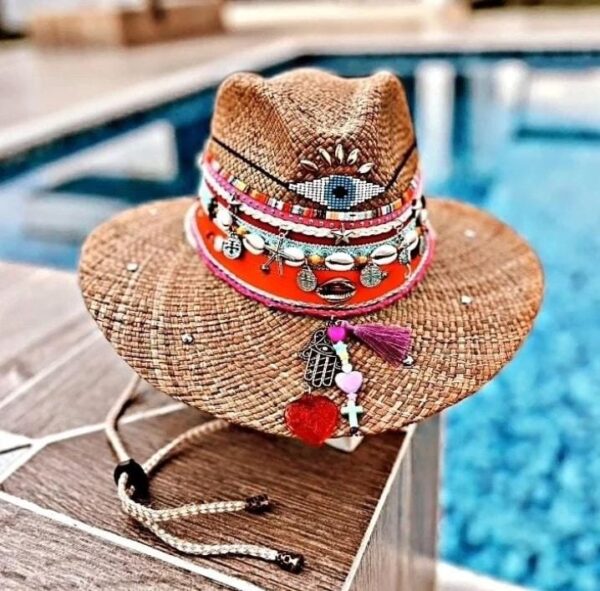 decorated hat, hats decorated in Colombia, personalized hats made from iraca palm, handmade hats with embroidery, test1234, Indiana Indigo Hat