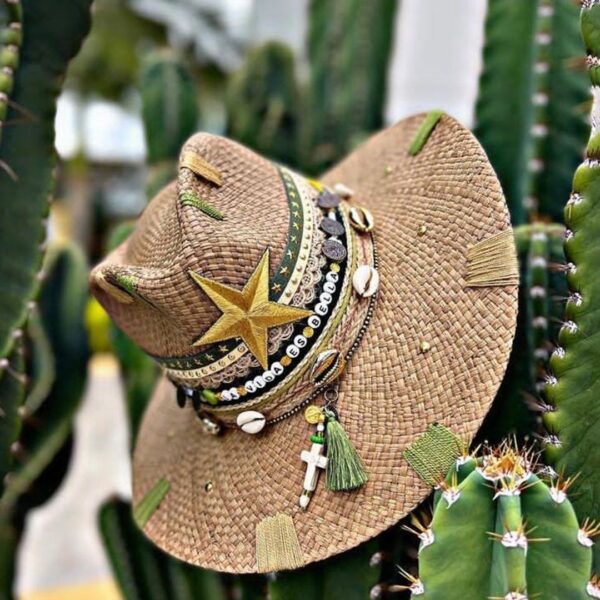decorated hat, hats decorated in Colombia, personalized hats made from iraca palm, handmade hats with embroidery, test1234, Indiana Tribe Hat