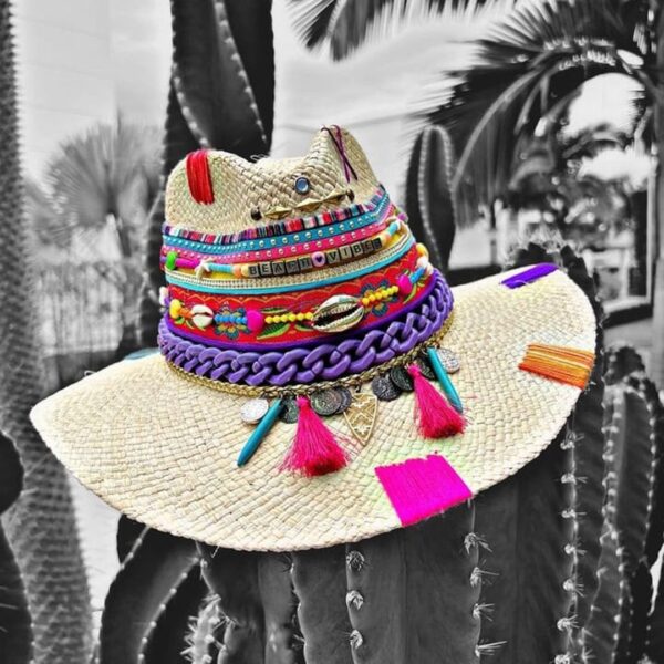 decorated hat, hats decorated in Colombia, personalized hats made from iraca palm, handmade hats with embroidery, test1234, Indiana Tribe Hat