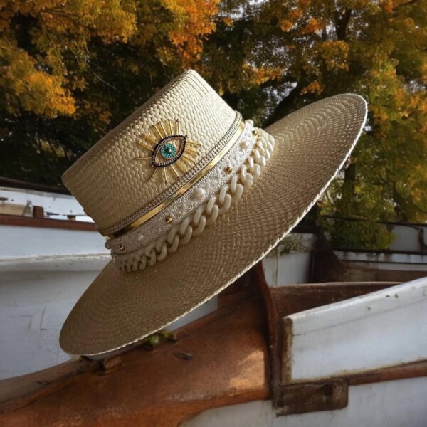 decorated hat, hats decorated in Colombia, personalized hats made from iraca palm, handmade hats with embroidery, test1234, Jaipur Cordobes Hat In Natural Color