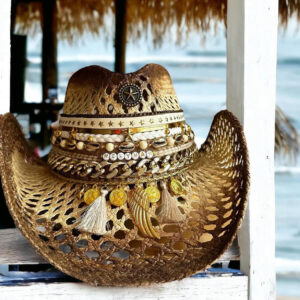 decorated hat, hats decorated in Colombia, personalized hats made from iraca palm, handmade hats with embroidery, test1234, Decorated Mix Cowboy Woven Hat Natural Color