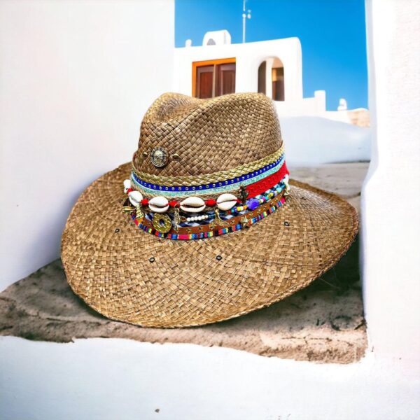 decorated hat, hats decorated in Colombia, personalized hats made from iraca palm, handmade hats with embroidery, test1234, Shell Indiana Hat