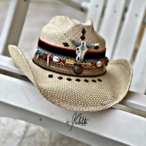 decorated hat, hats decorated in Colombia, personalized hats made from iraca palm, handmade hats with embroidery, test1234, Womens Decorated Bull Cowboy Hat