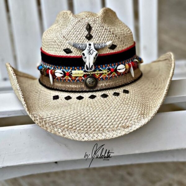 decorated hat, hats decorated in Colombia, personalized hats made from iraca palm, handmade hats with embroidery, test1234, Womens Decorated Bull Cowboy Hat