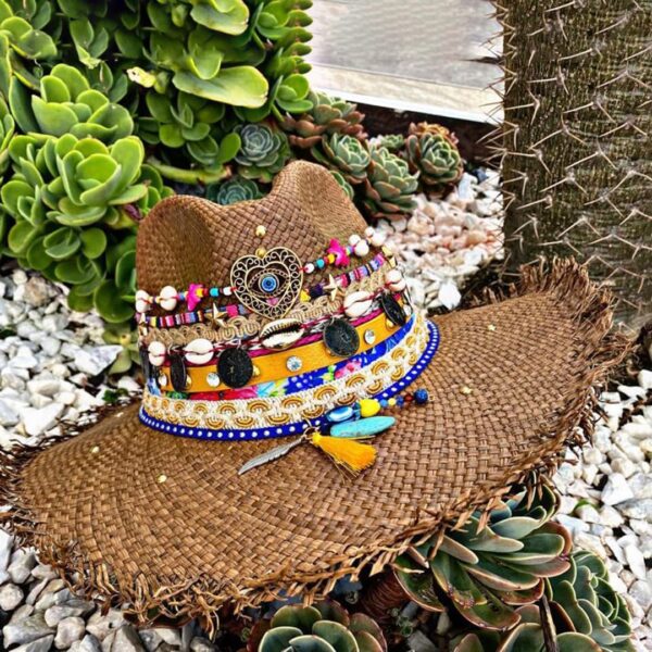 decorated hat, hats decorated in Colombia, personalized hats made from iraca palm, handmade hats with embroidery, test1234, Womens Decorated Frayed Indiana Hat