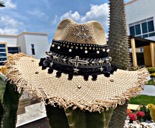 decorated hat, hats decorated in Colombia, personalized hats made from iraca palm, handmade hats with embroidery, test1234, Womens Decorated Frayed Indiana Hat
