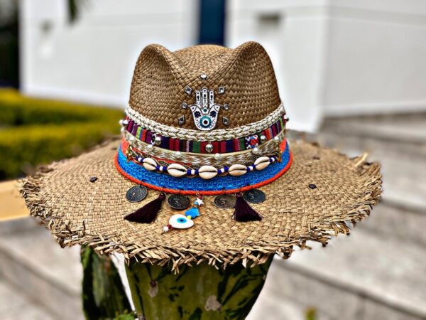 decorated hat, hats decorated in Colombia, personalized hats made from iraca palm, handmade hats with embroidery, test1234, Womens Decorated Frayed Indiana Hat