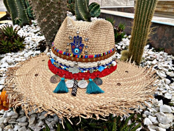 decorated hat, hats decorated in Colombia, personalized hats made from iraca palm, handmade hats with embroidery, test1234, Womens Decorated Frayed Indiana Hat