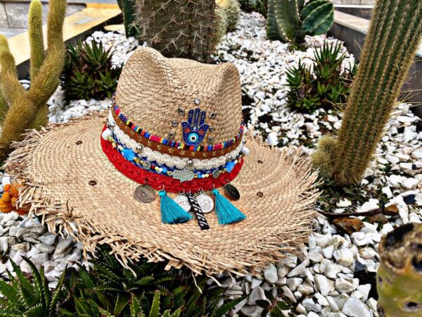 decorated hat, hats decorated in Colombia, personalized hats made from iraca palm, handmade hats with embroidery, test1234, Womens Decorated Frayed Indiana Hat