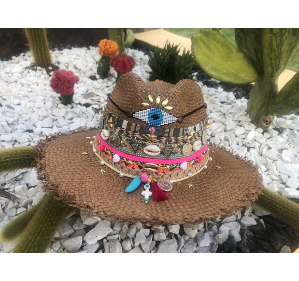 decorated hat, hats decorated in Colombia, personalized hats made from iraca palm, handmade hats with embroidery, test1234, Womens Decorated Frayed Indiana Hat