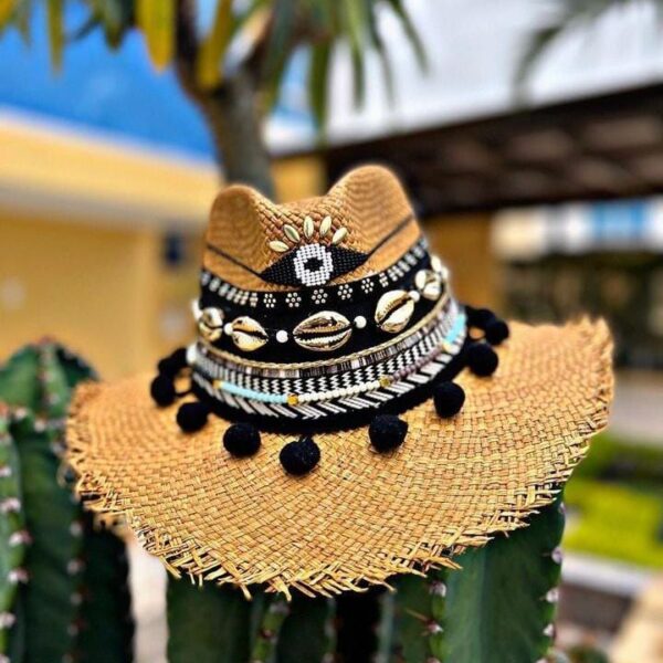decorated hat, hats decorated in Colombia, personalized hats made from iraca palm, handmade hats with embroidery, test1234, Womens Decorated Frayed Indiana Hat