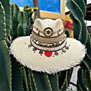decorated hat, hats decorated in Colombia, personalized hats made from iraca palm, handmade hats with embroidery, test1234, Womens Decorated Frayed Indiana Hat