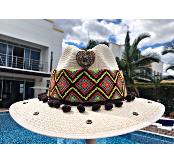 decorated hat, hats decorated in Colombia, personalized hats made from iraca palm, handmade hats with embroidery, test1234, Womens Decorated Frayed Indiana Hat