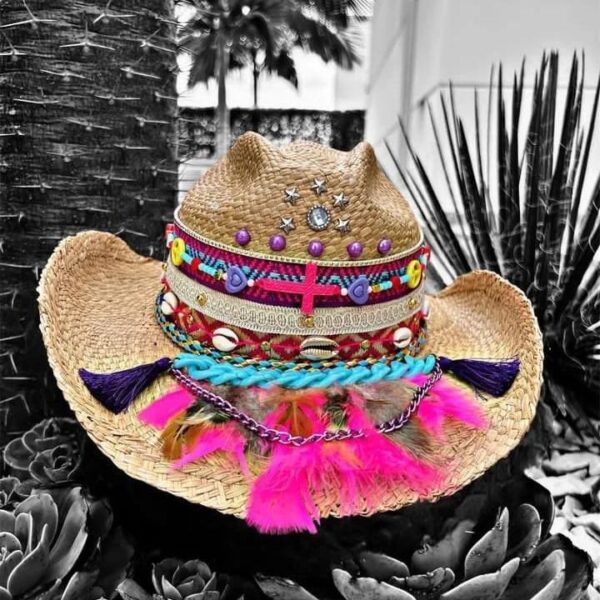 decorated hat, hats decorated in Colombia, personalized hats made from iraca palm, handmade hats with embroidery, test1234, Womens Gypsy Cowboy Haty