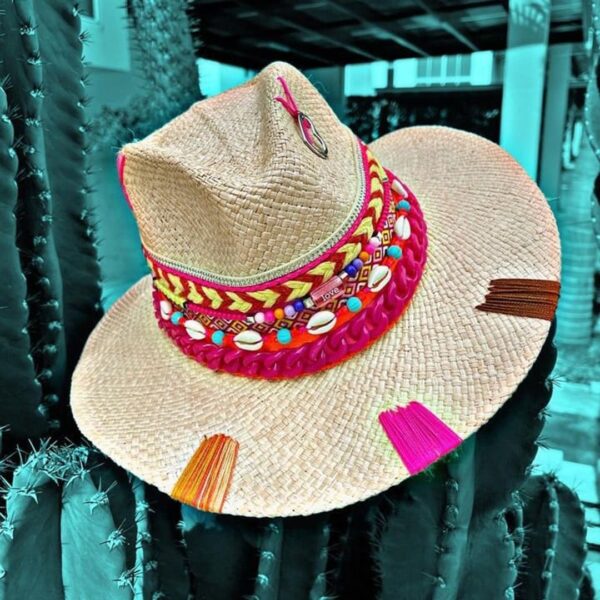 decorated hat, hats decorated in Colombia, personalized hats made from iraca palm, handmade hats with embroidery, test1234, Womens Indiana Tribe Hat