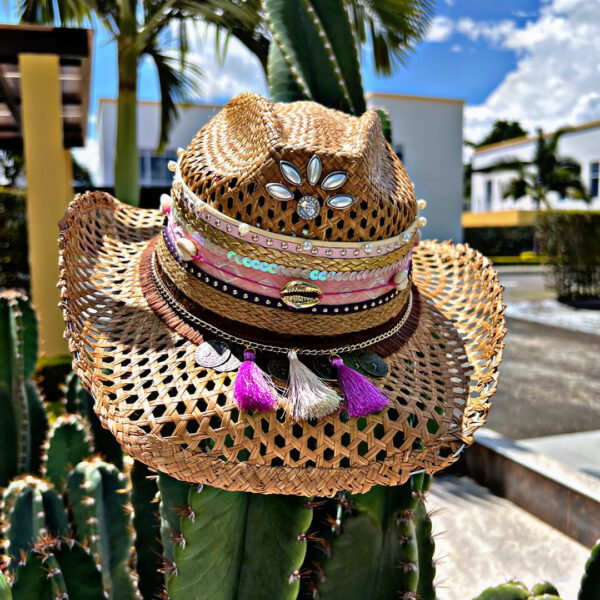 decorated hat, hats decorated in Colombia, personalized hats made from iraca palm, handmade hats with embroidery, test1234, Womens Openwork Hat Rose