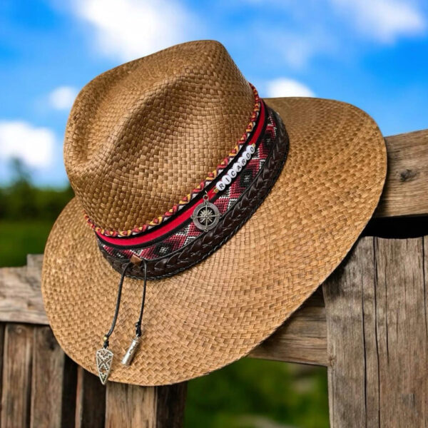 decorated hat, hats decorated in Colombia, personalized hats made from iraca palm, handmade hats with embroidery, test1234, Congo Brown Indiana Hat 250325002 00002