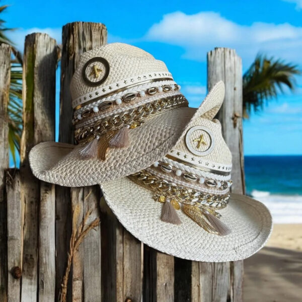 decorated hat, hats decorated in Colombia, personalized hats made from iraca palm, handmade hats with embroidery, test1234, Travel silver decorated cowboy hat in natural color 250313001 00001