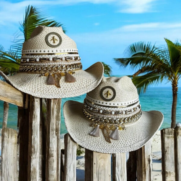 decorated hat, hats decorated in Colombia, personalized hats made from iraca palm, handmade hats with embroidery, test1234, Travel silver decorated cowboy hat in natural color 250313001 00002