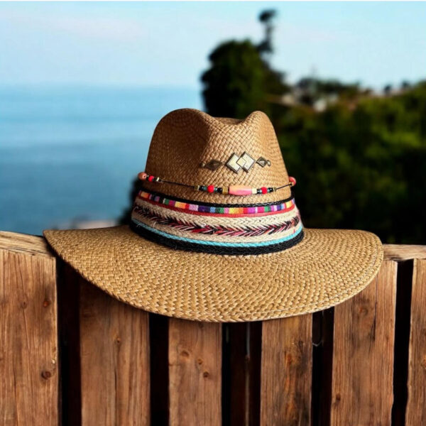 decorated hat, hats decorated in Colombia, personalized hats made from iraca palm, handmade hats with embroidery, test1234, Damaro Brown Indiana Hat