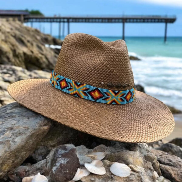 decorated hat, hats decorated in Colombia, personalized hats made from iraca palm, handmade hats with embroidery, test1234, Nuku Brown Indiana Hat 250401002 0001