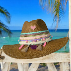 decorated hat, hats decorated in Colombia, personalized hats made from iraca palm, handmade hats with embroidery, test1234, Tessel Brown Indiana Hat 250407001 001