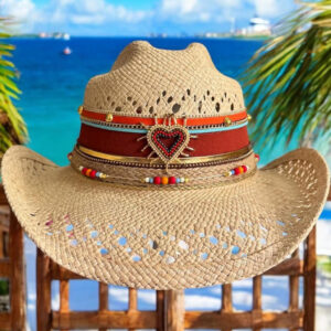 decorated hat, hats decorated in Colombia, personalized hats made from iraca palm, handmade hats with embroidery, test1234, Wild Heart Openwork Hat in Natural Color 001