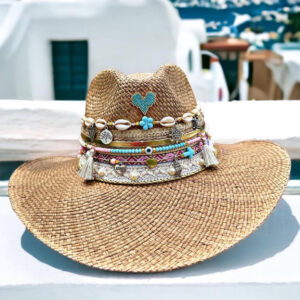 decorated hat, hats decorated in Colombia, personalized hats made from iraca palm, handmade hats with embroidery, test1234, Heart Power Indiana Hat 001