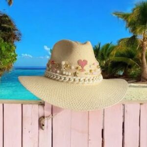 decorated hat, hats decorated in Colombia, personalized hats made from iraca palm, handmade hats with embroidery, test1234, Rose Heart in Natural Color Personalized Indiana Hat for Women