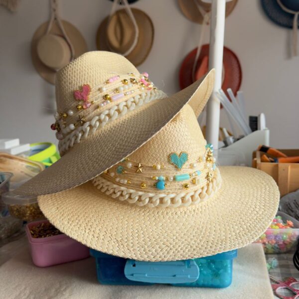 decorated hat, hats decorated in Colombia, personalized hats made from iraca palm, handmade hats with embroidery, test1234, Rose Heart in Natural Color Personalized Indiana Hat for Women