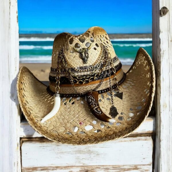 Caramel Color Openwork Texan Cowboy Hat