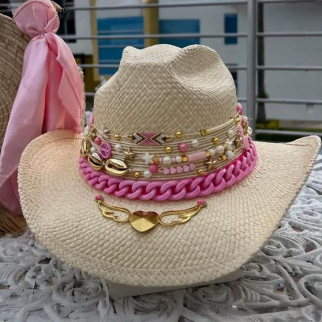 Pinky Cowboy Hat in Natural Color Black Rock Cross Cowboy Hat (Copy) — Hat Size: Size 6 (59 cm)