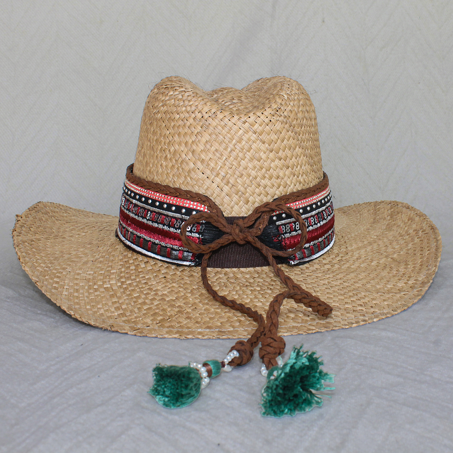 Brown Color Borsalino Hat with Boho Travel Cherry Shine Decoration Brown Color Borsalino Hat with Boho Travel Cherry Shine Decoration