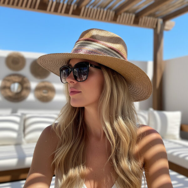 Brown Color Borsalino Hat with Boho Travel Indi Fringe Decoration — Hat Size: 55 cm