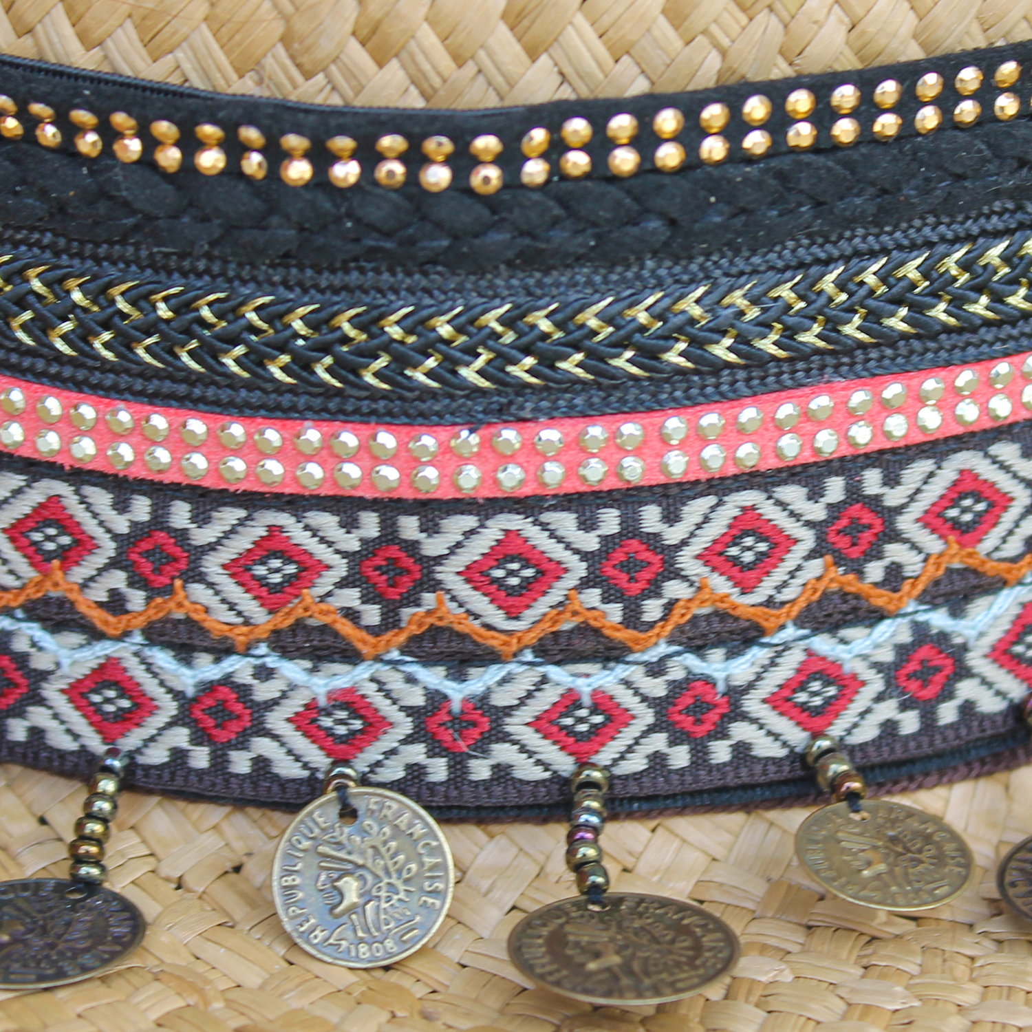 Brown Color Borsalino Hat with Boho Travel Pinky Coins Decoration Brown Color Borsalino Hat with Boho Travel Pinky Coins Decoration