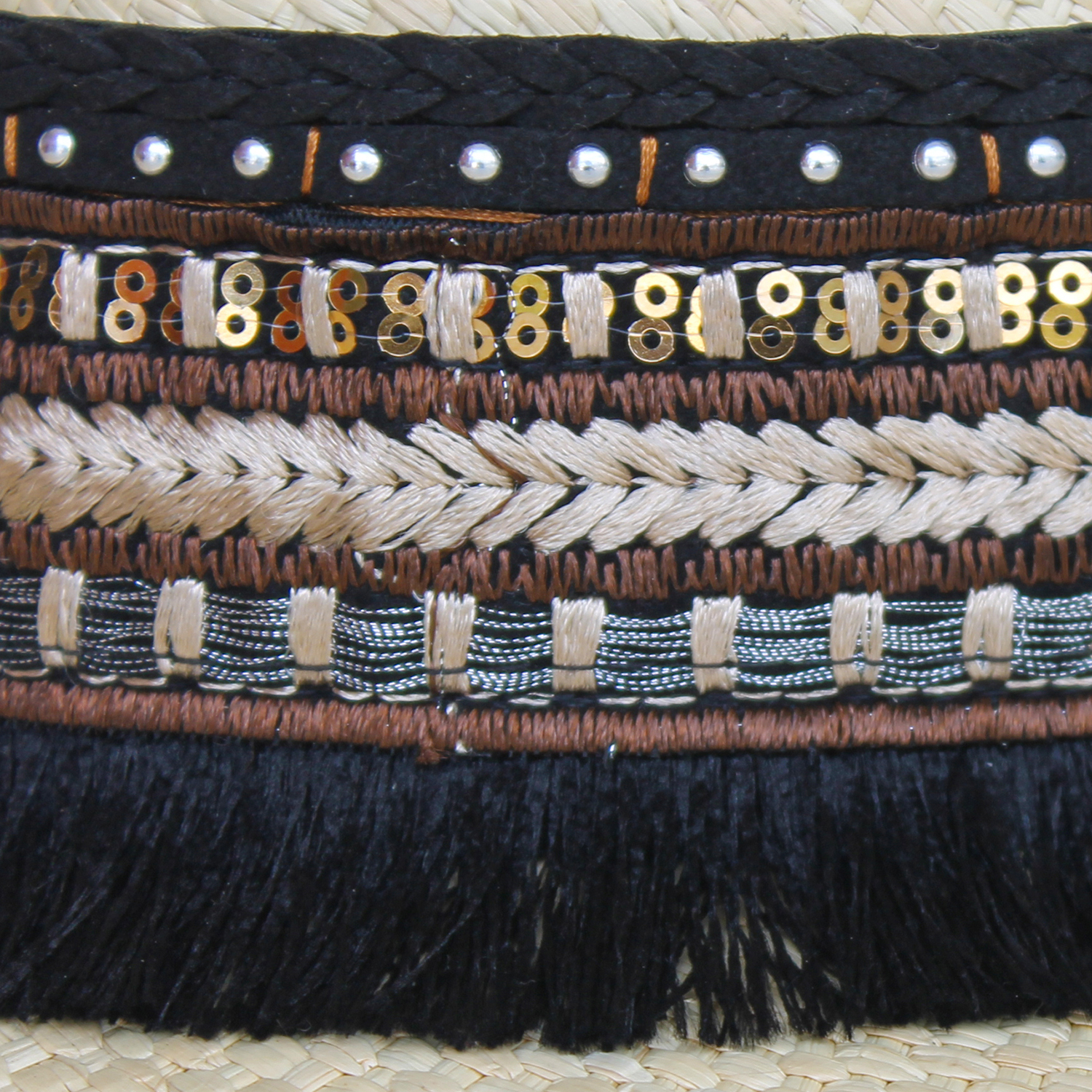 Natural Color Borsalino Hat with Boho Travel Rock Fringe Decoration Natural Color Borsalino Hat with Boho Travel Rock Fringe Decoration