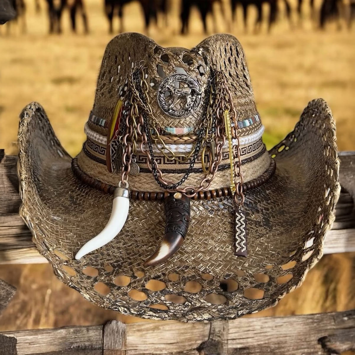 Vintage Brown Openwork Texan Cowboy Hat Vintage Brown Openwork Texan Cowboy Hat