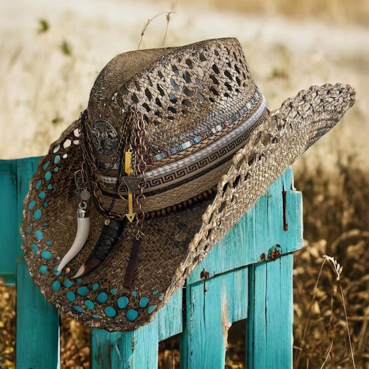 Vintage Brown Openwork Texan Cowboy Hat Vintage Brown Openwork Texan Cowboy Hat
