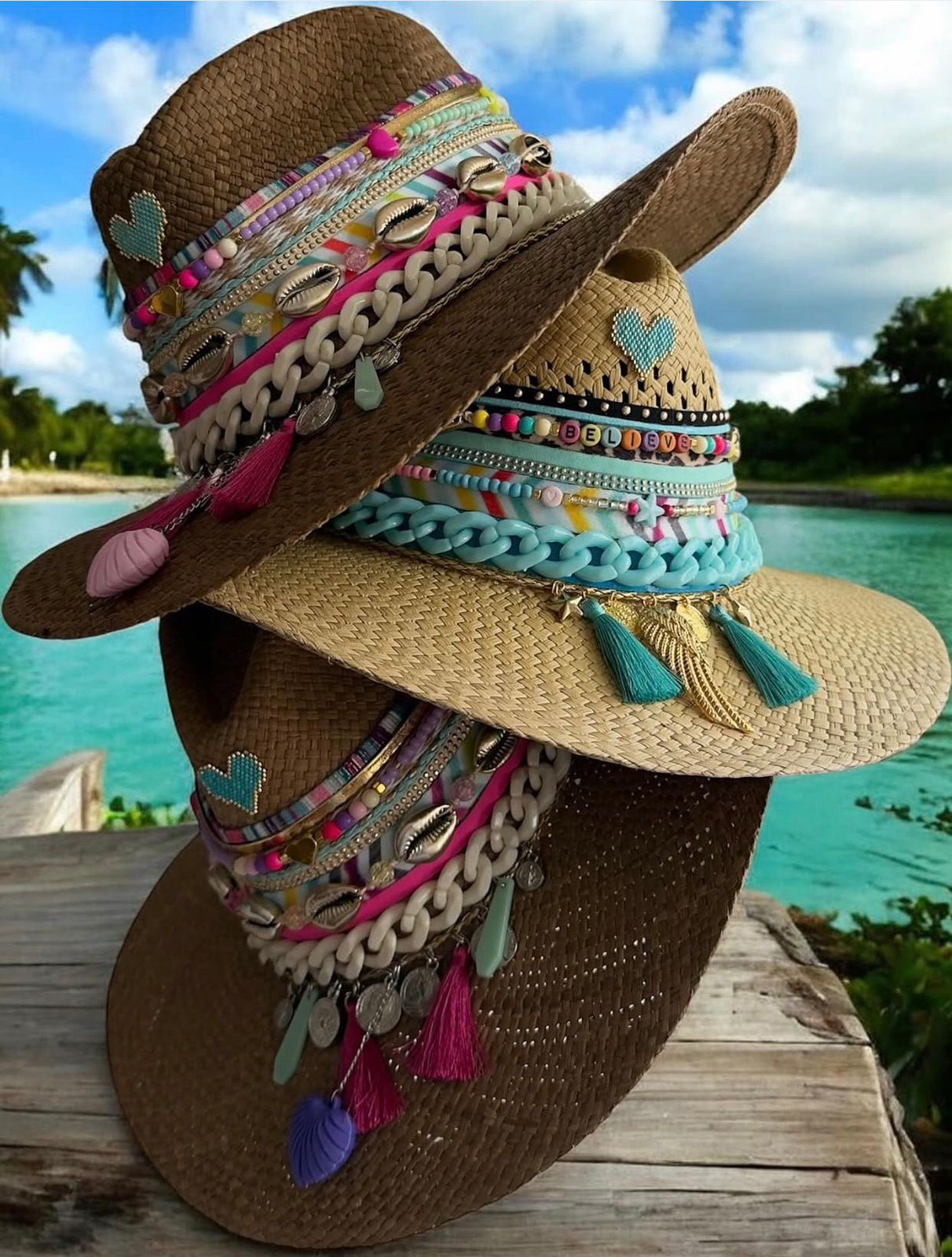 Spring Aqua Shell Chain Indiana Hat Spring Aqua Shell Chain Indiana Hat