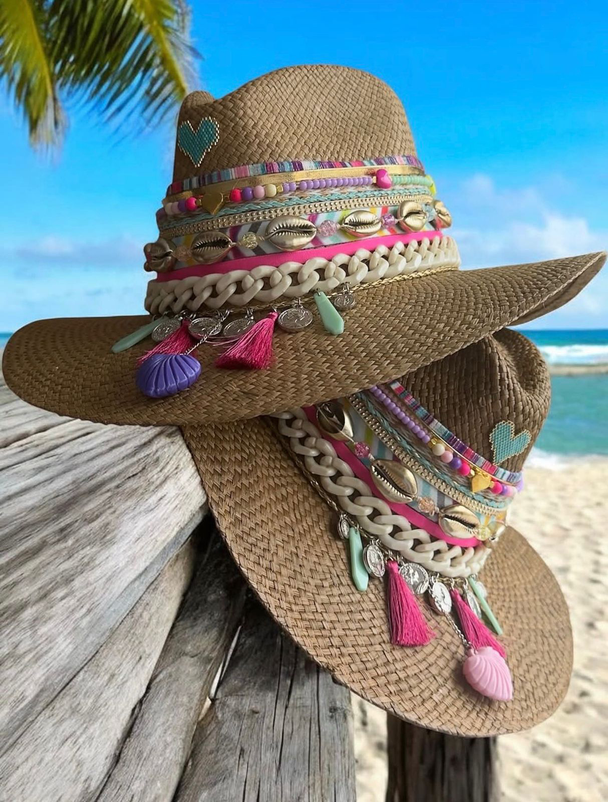 Spring Aqua Shell Chain Indiana Hat Spring Aqua Shell Chain Indiana Hat