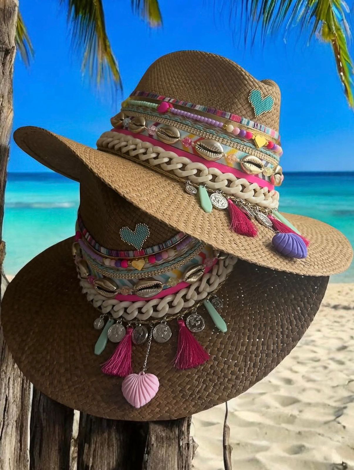 Spring Aqua Shell Chain Indiana Hat Spring Aqua Shell Chain Indiana Hat