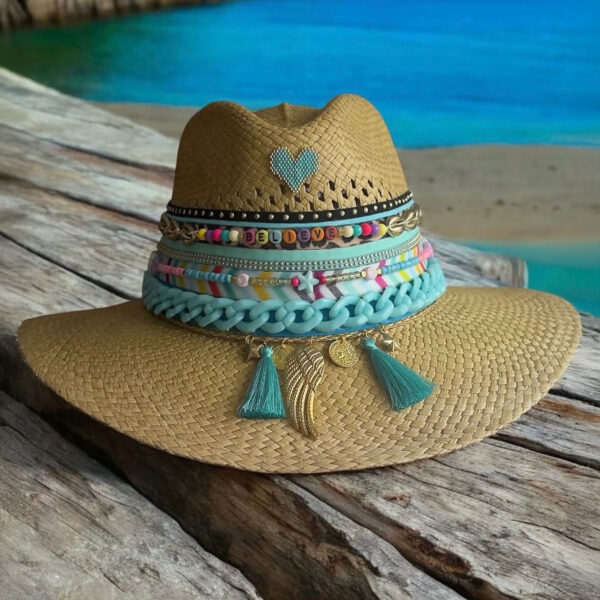 Spring Aqua Shell Chain Indiana Hat